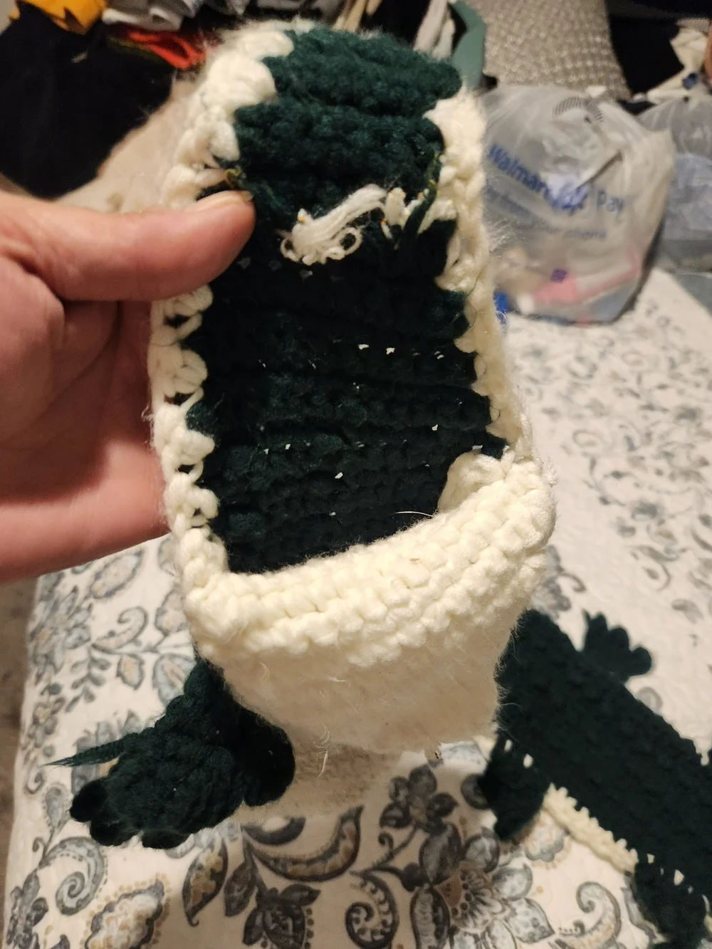 Handmade Alligator Dark Green and Cream Crocheted Socks - Cozy